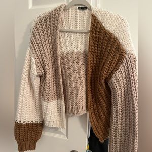 brown/cream patchwork cardigan